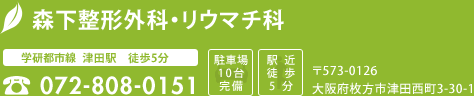 森下整形外科・リウマチ科　郵便番号573-0126　大阪府枚方市津田西町3-30-1